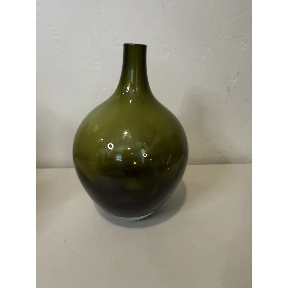 IKEA Salong Bottle Art Glass Vase Johanna Jelenek Olive Green ~8.5